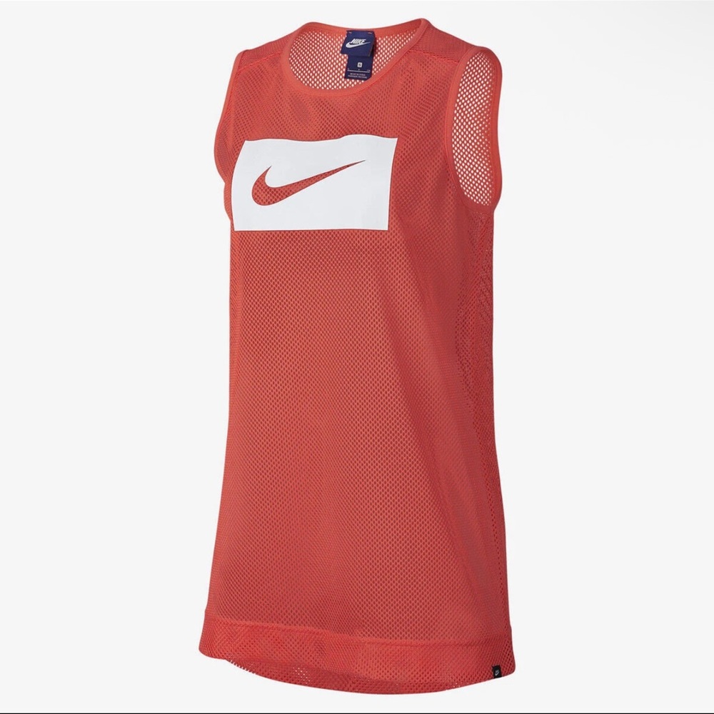 NWT Nike Sportswear Women's Mesh Tank Top Swoosh Block Muscle Tee Orange XXL - Picture 2 of 3